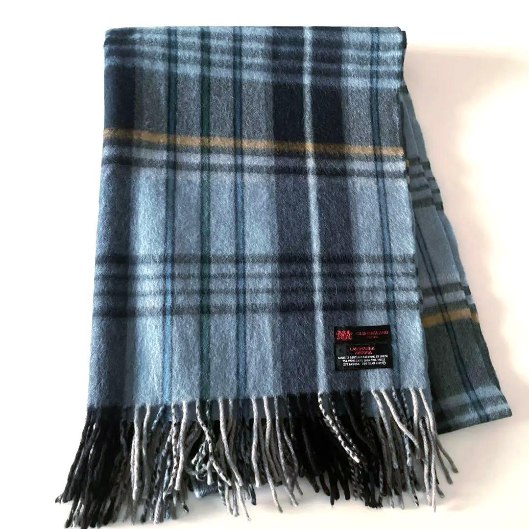 【美品】OLD ENGLAND アンゴラ チェック柄 大判 ストール マフラー