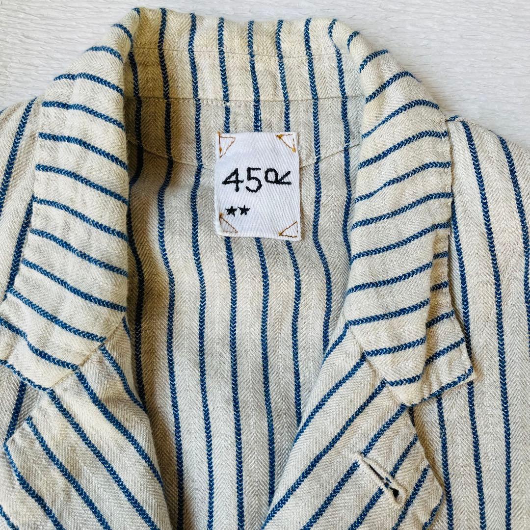 美品　45R リネンジャケット　ストライプ