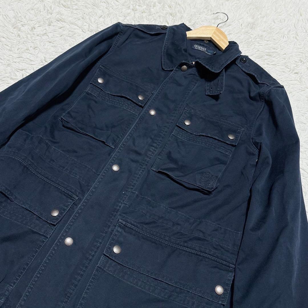 希少 ラルフローレン 90s サファリジャケット ヴィンテージ加工 濃紺