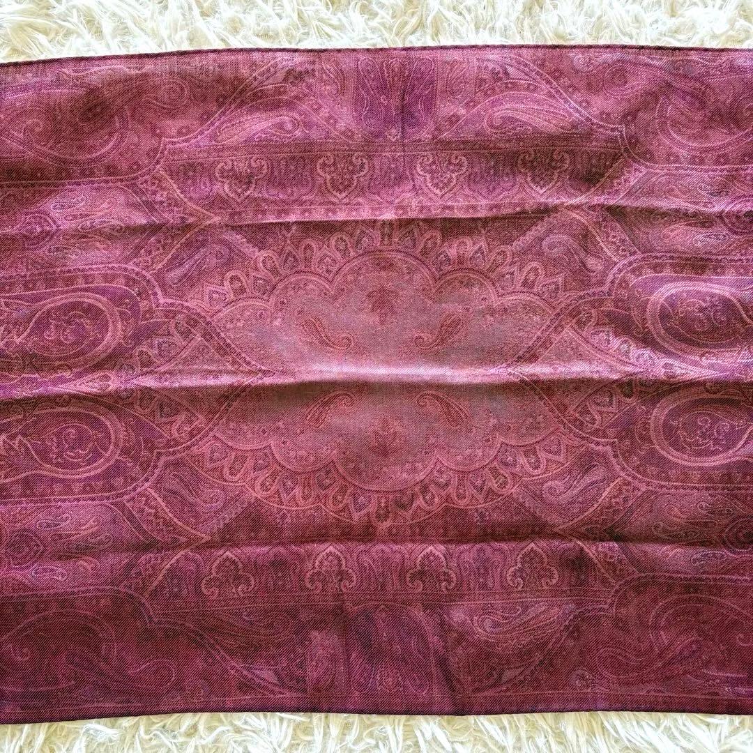 【美品】ETRO エトロ ストール ペイズリー柄 ボルドー ウールシルク混タグ有