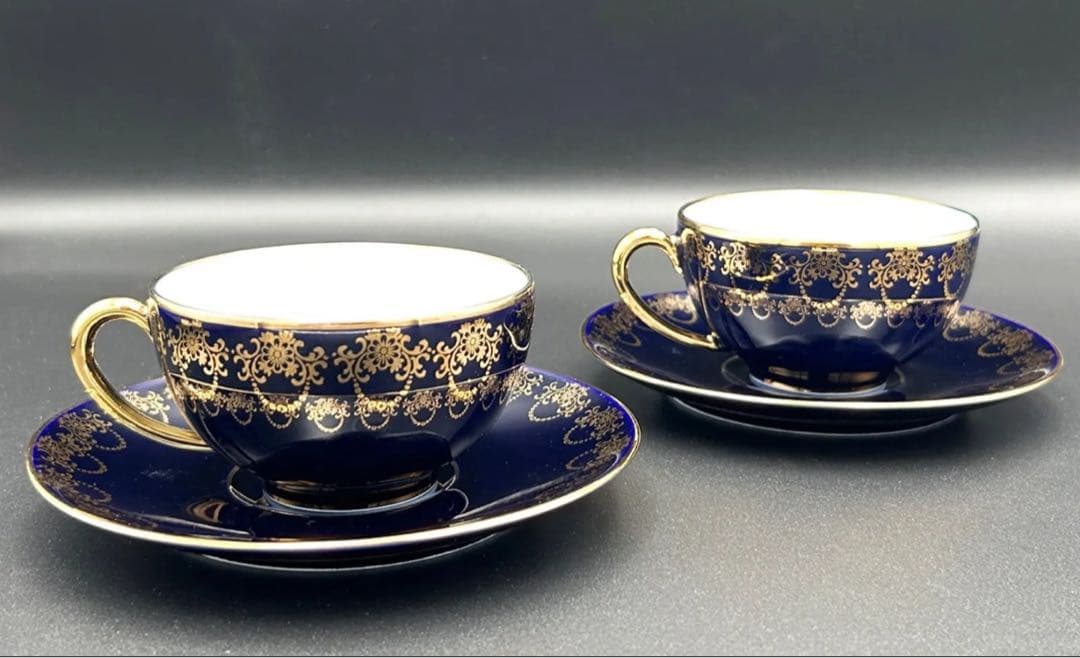 【希少】LIMOGES CASTEL 22K金彩 コバルト カップ&ペアセット