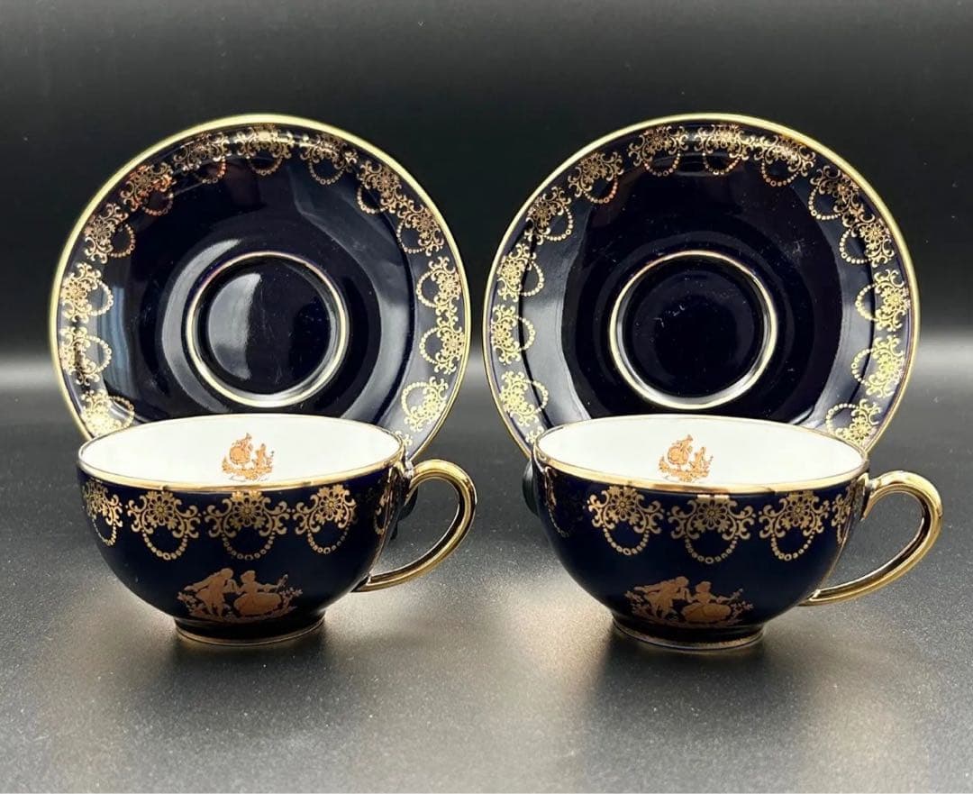 【希少】LIMOGES CASTEL 22K金彩 コバルト カップ&ペアセット