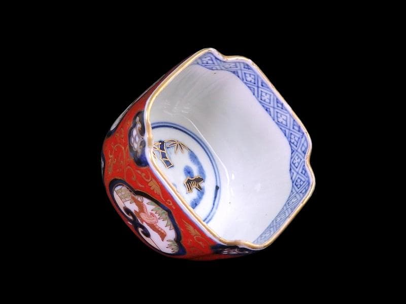 大聖寺伊万里　金襴手　窓絵　竹笹に雀　金唐草の図　向付　031AS-fbtu