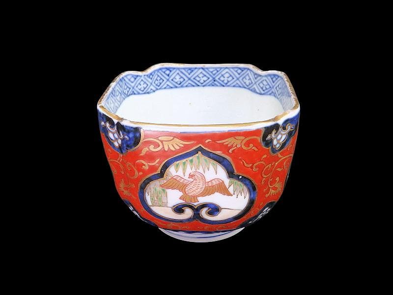 大聖寺伊万里　金襴手　窓絵　竹笹に雀　金唐草の図　向付　031AS-fbtu