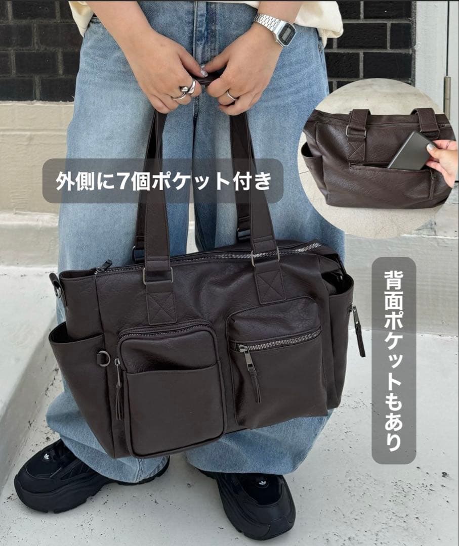 《UNISEX/500mlペットボトルも入る》10ポケットボストンバッグ