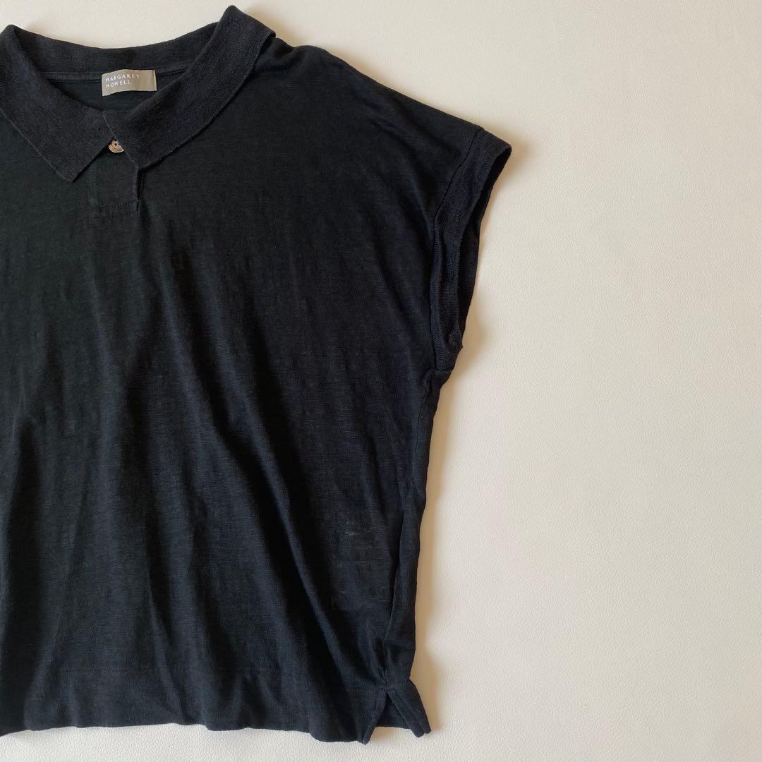 【美品】マーガレットハウエル　ポロシャツ　LINEN STRIPE JERSEY
