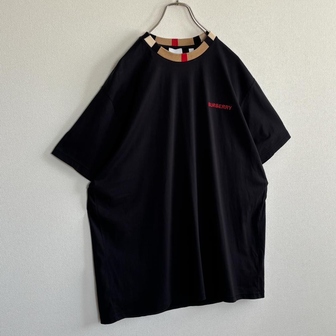 [p]【超人気・美品】バーバリー/Tシャツ/ノバチェック/刺繍ロゴ/黒