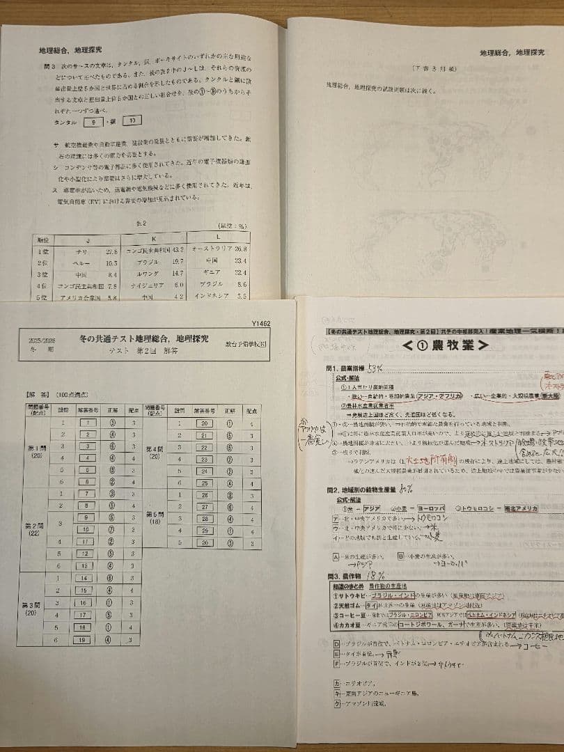 [駿台]冬の共通テスト地理(第1～4回)、共テプレ地理