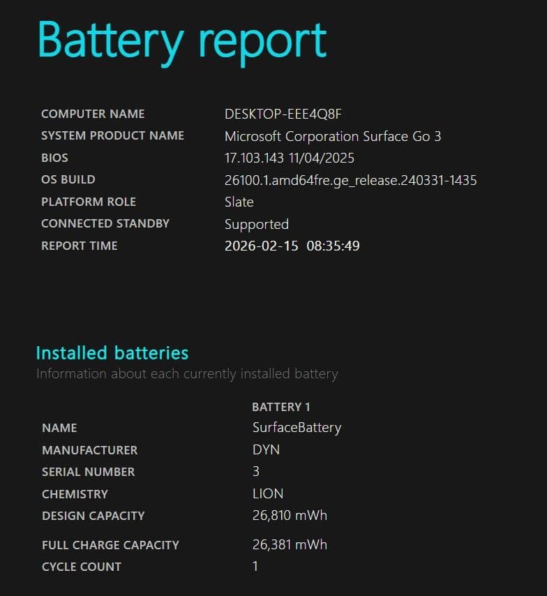 【バッテリサイクル1回、ほぼ未使用】Microsoft Surface Go3