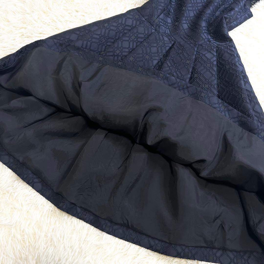 極美品✨ルネ ジャガードワンピース 総柄 レース切替 タック フレア 36