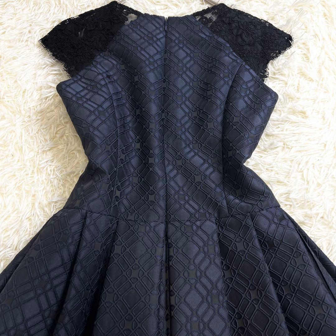 極美品✨ルネ ジャガードワンピース 総柄 レース切替 タック フレア 36