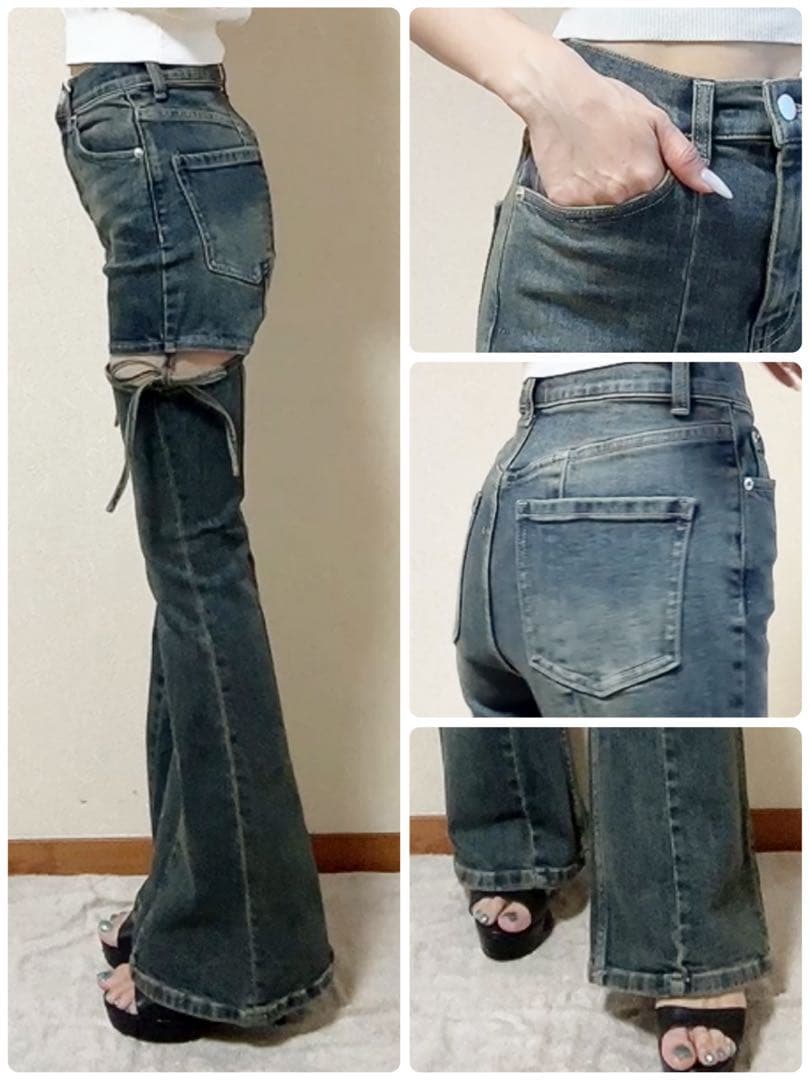 ラスト1点！RESEXXY カットアウトリボンデニムパンツ ブルー