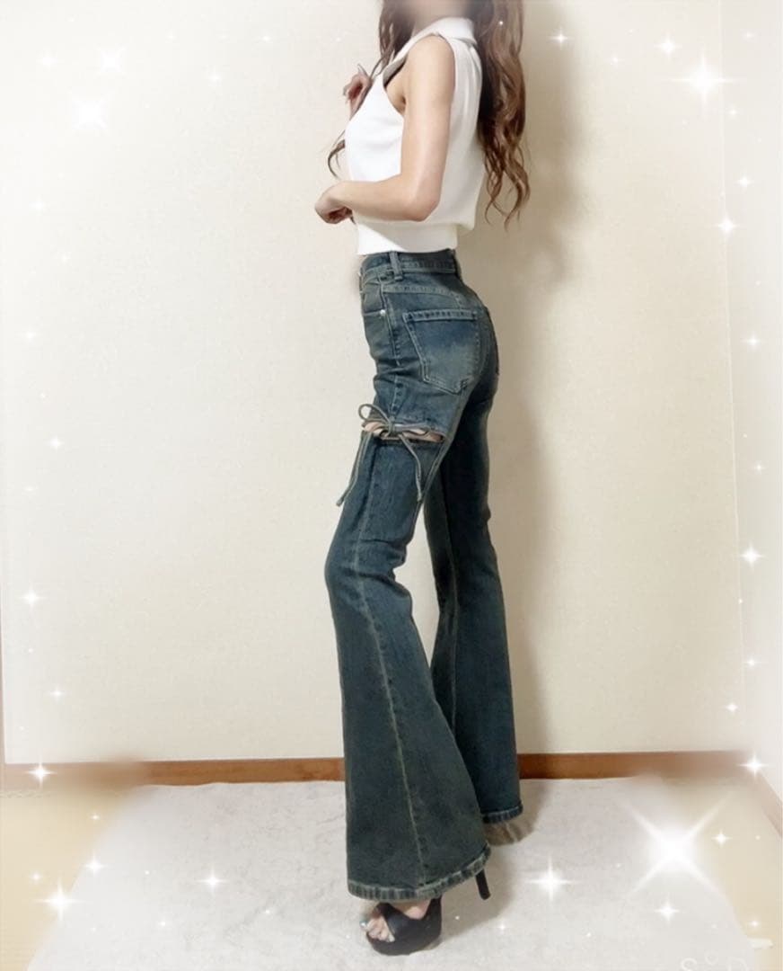 ラスト1点！RESEXXY カットアウトリボンデニムパンツ ブルー