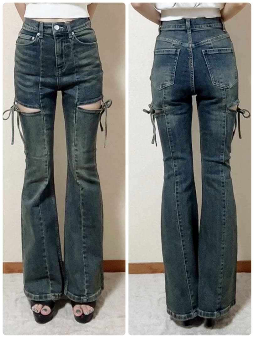 ラスト1点！RESEXXY カットアウトリボンデニムパンツ ブルー