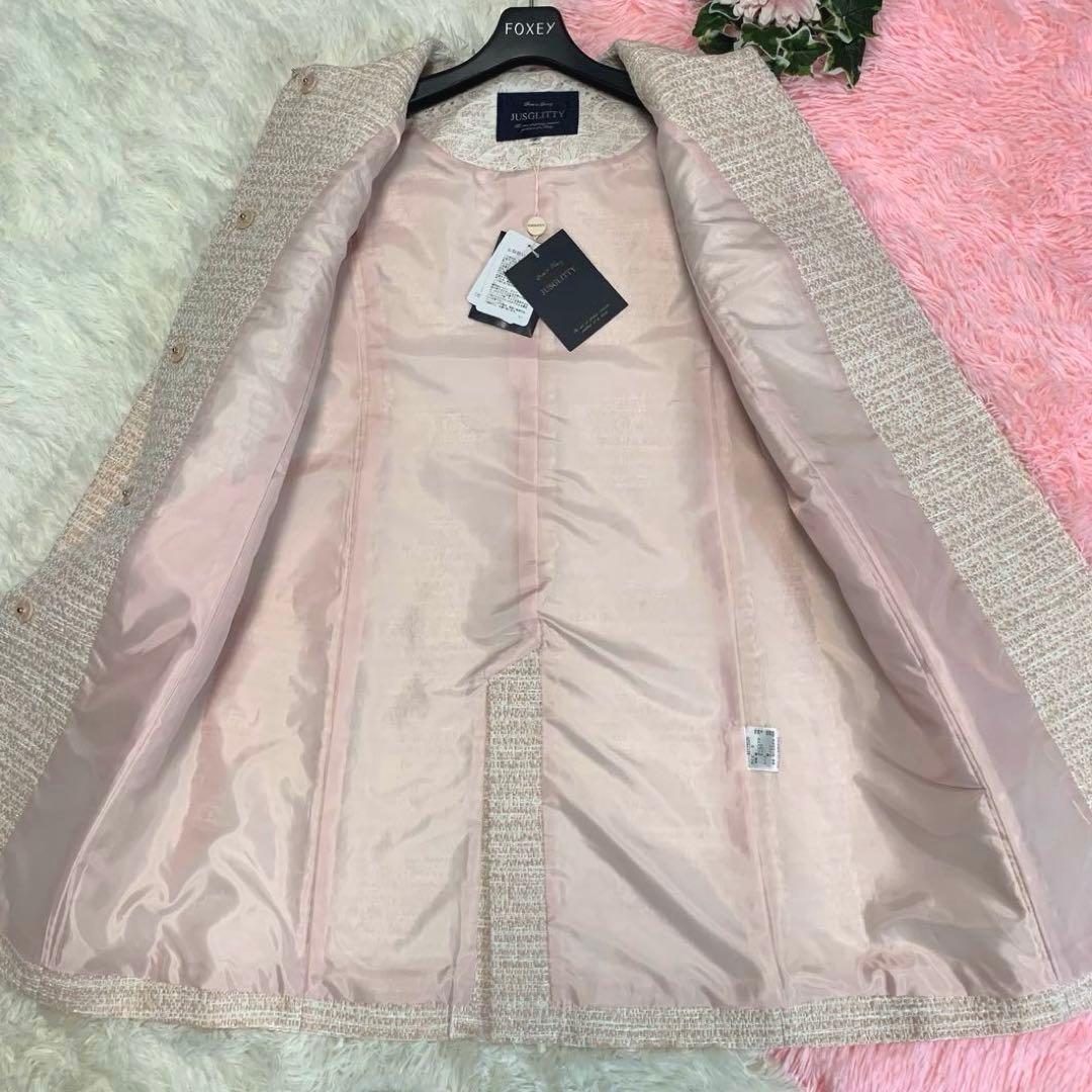 専用♡タグ付き未使用◆JUSGLITTY【ツイード/ビジュー◆ノーカラーコート】