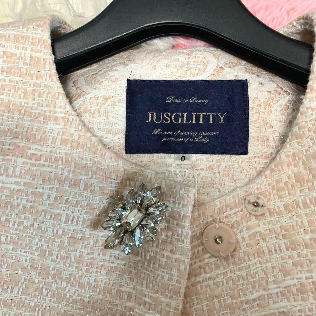 専用♡タグ付き未使用◆JUSGLITTY【ツイード/ビジュー◆ノーカラーコート】