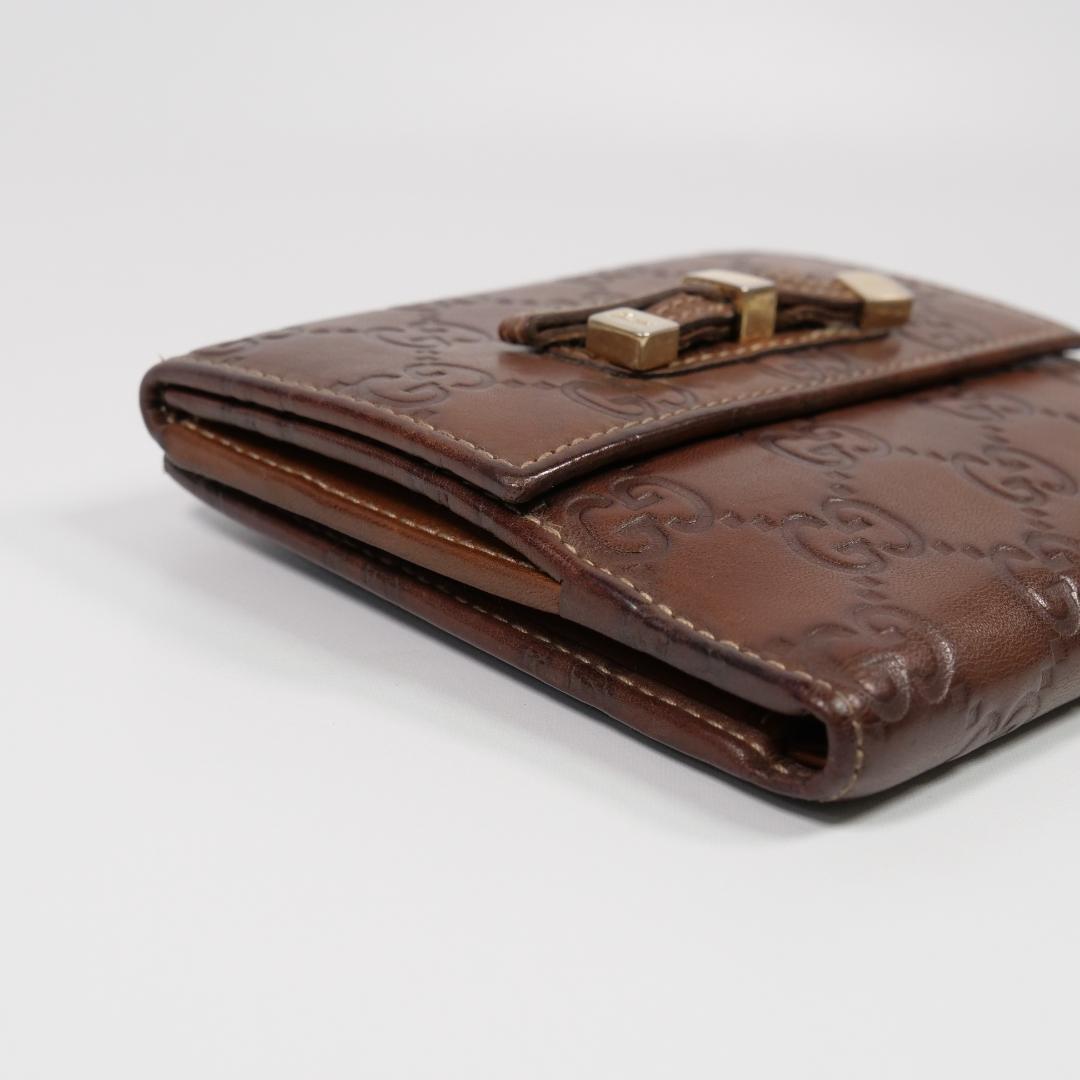 美品✨ GUCCI グッチ 二つ折り財布 シマ リボン ブラウン
