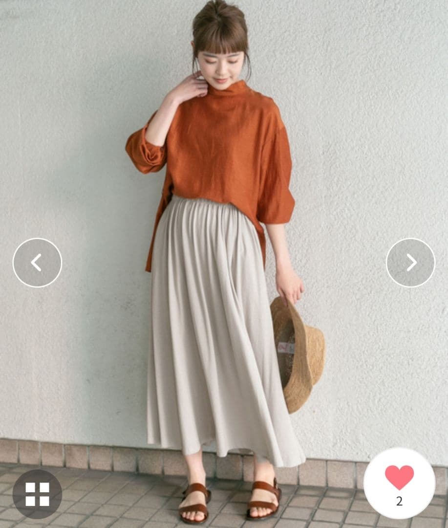 かぐれ コットン ギャザー フレア スカート ベージュ