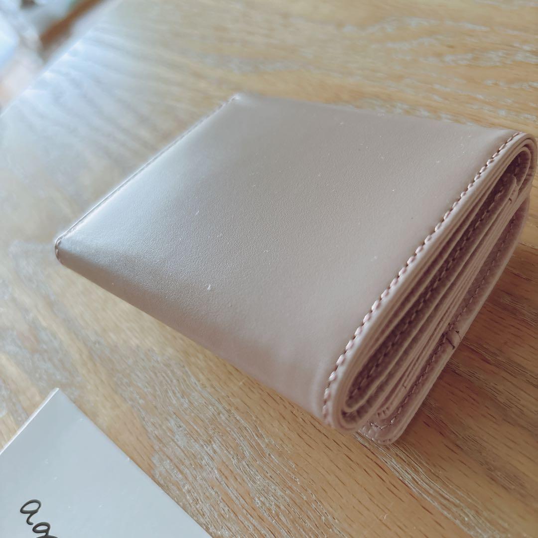 アニエスベー ミニ財布 本革 折り財布 くすみピンク ミニウォレット 新品