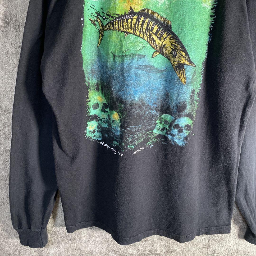 Salt Life バックプリント 激レア 魚骸骨アート 袖ロゴ L相当 黒