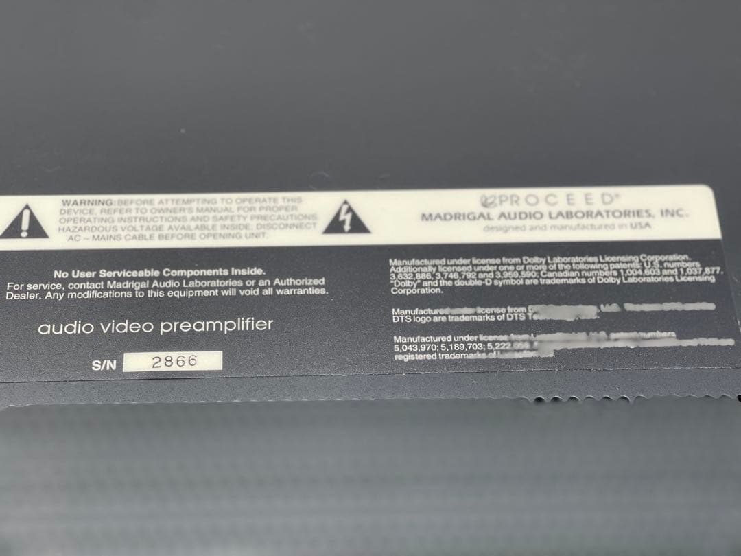 Madrigal Proceed AVP プリアンプ②【正規輸入品・100V】