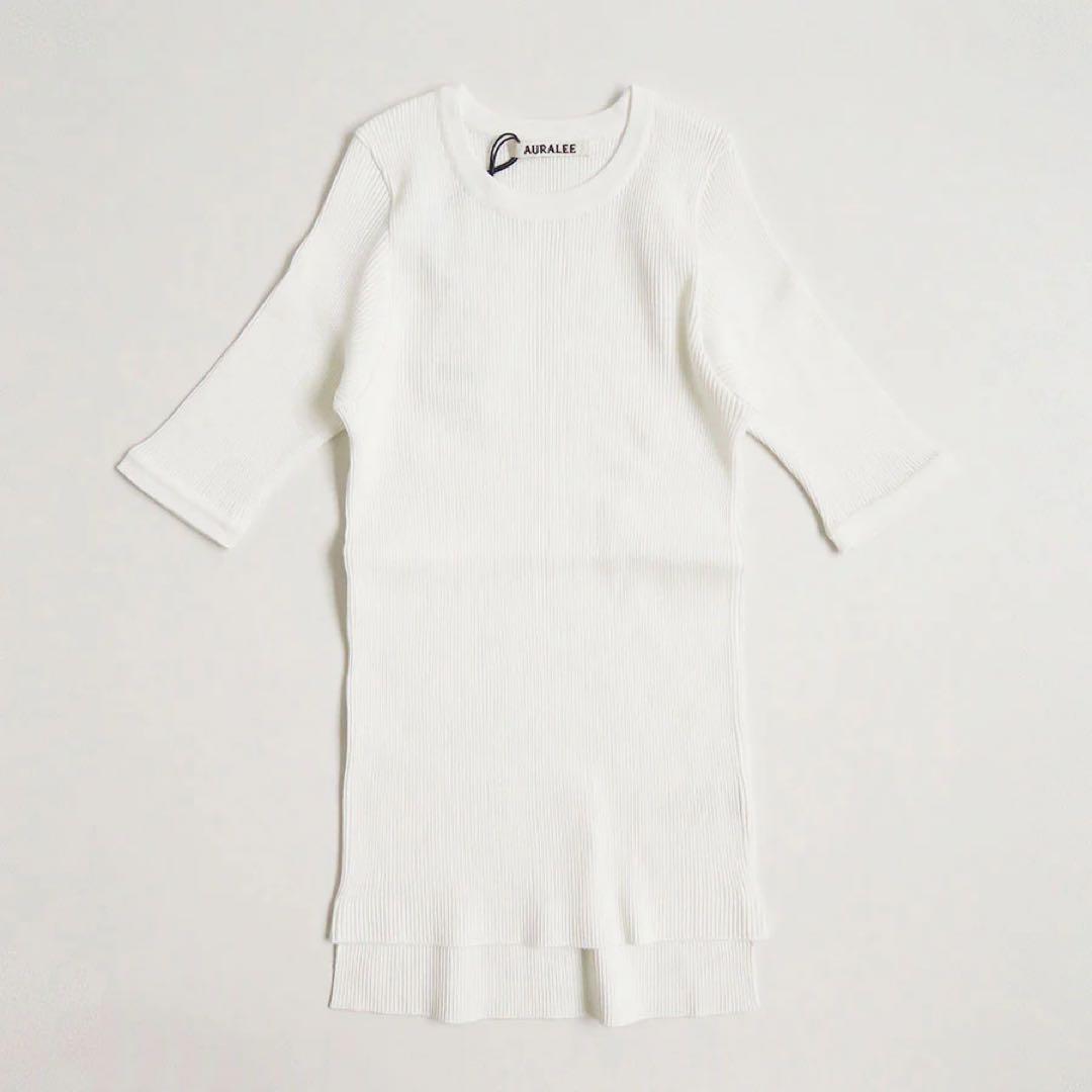 【AURALEE】GIZA ハイゲージ リブ KNIT TEE / WHITE