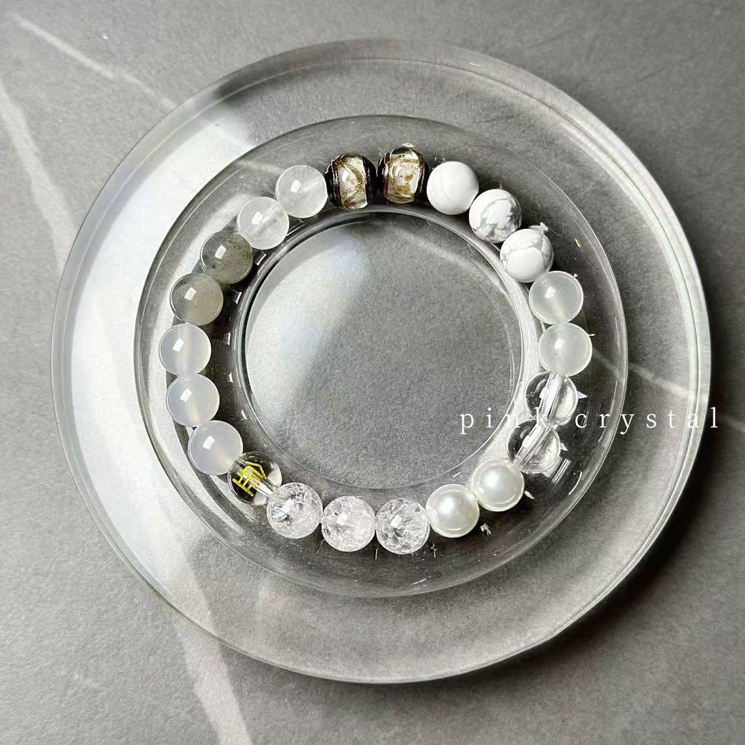 五行バランスシリーズ「金」 天然アゲート＆水晶ブレスレット（8mm）