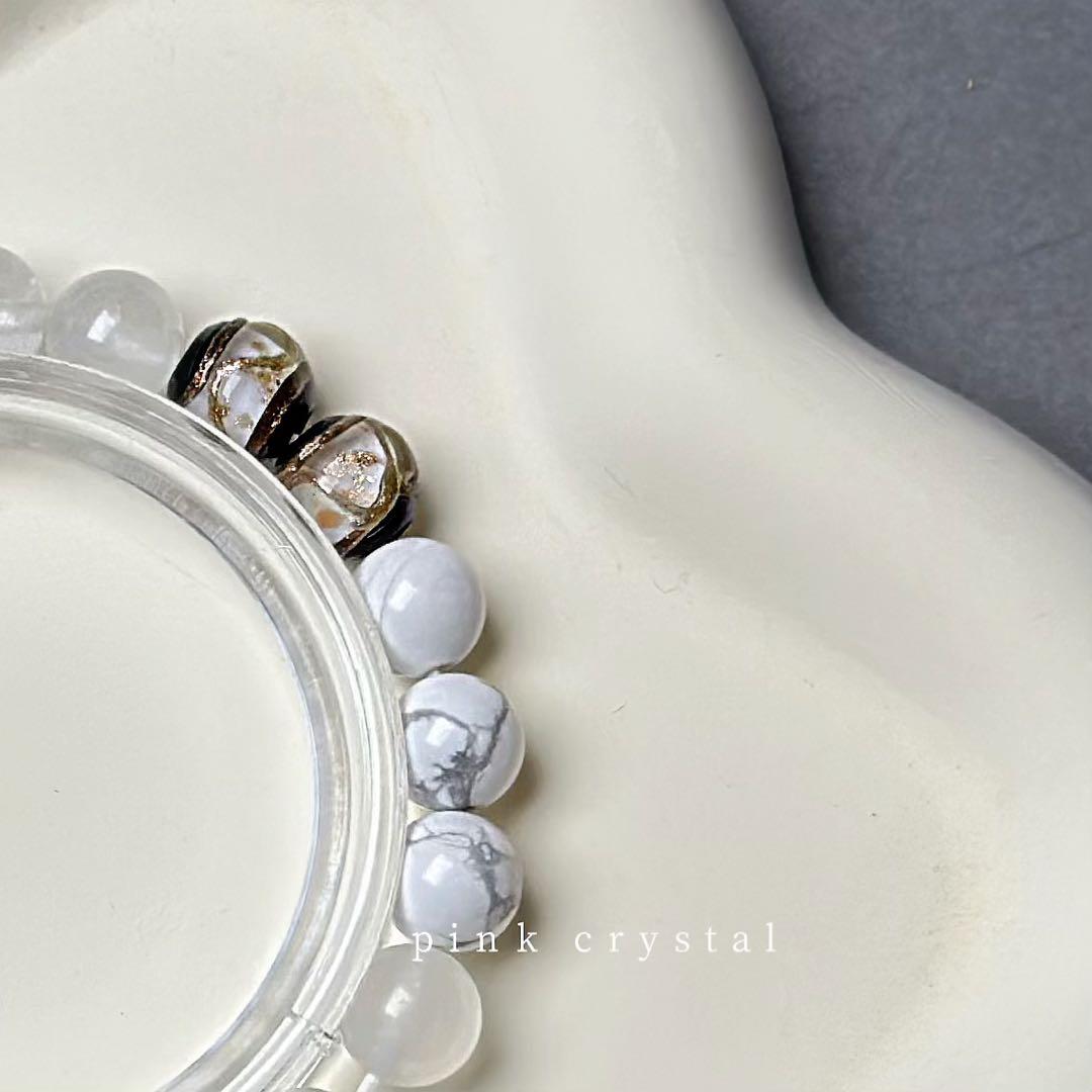 五行バランスシリーズ「金」 天然アゲート＆水晶ブレスレット（8mm）
