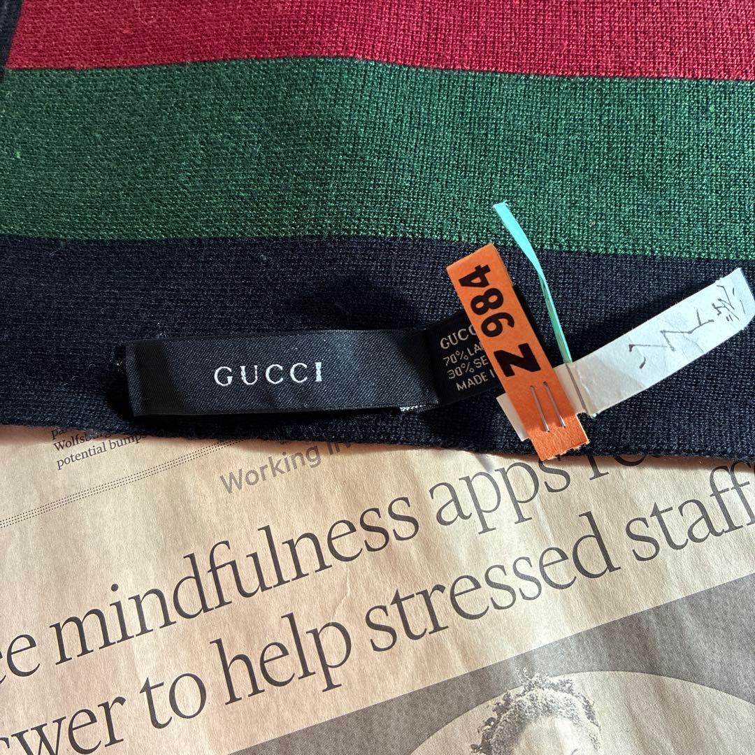 GUCCI ストライプ ウールマフラー　ほぼ未使用品