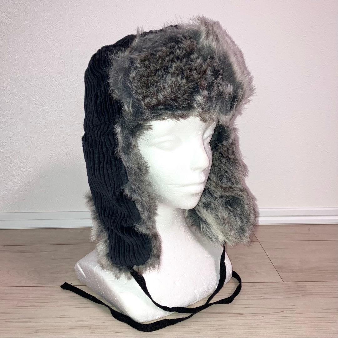 M 新品 カンゴール パイロットキャップ ロシア帽 ファー ブラック グレー