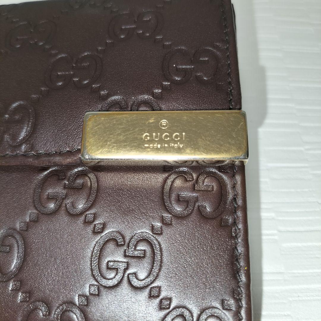 GUCCI ダークブラウン グッチシマレザー　二つ折り財布