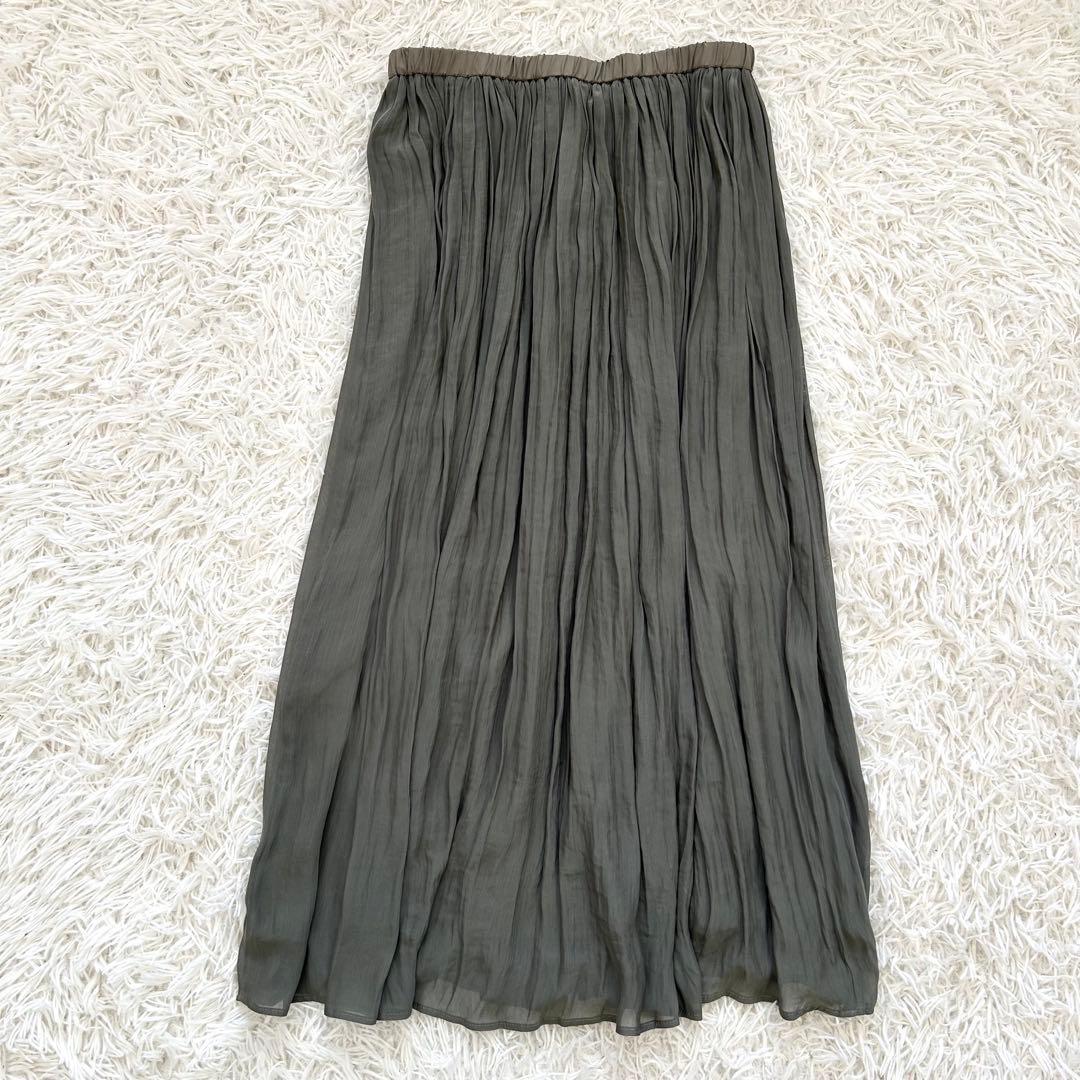 ビアズリー シワシフォンギャザースカート カーキ ウエストゴム