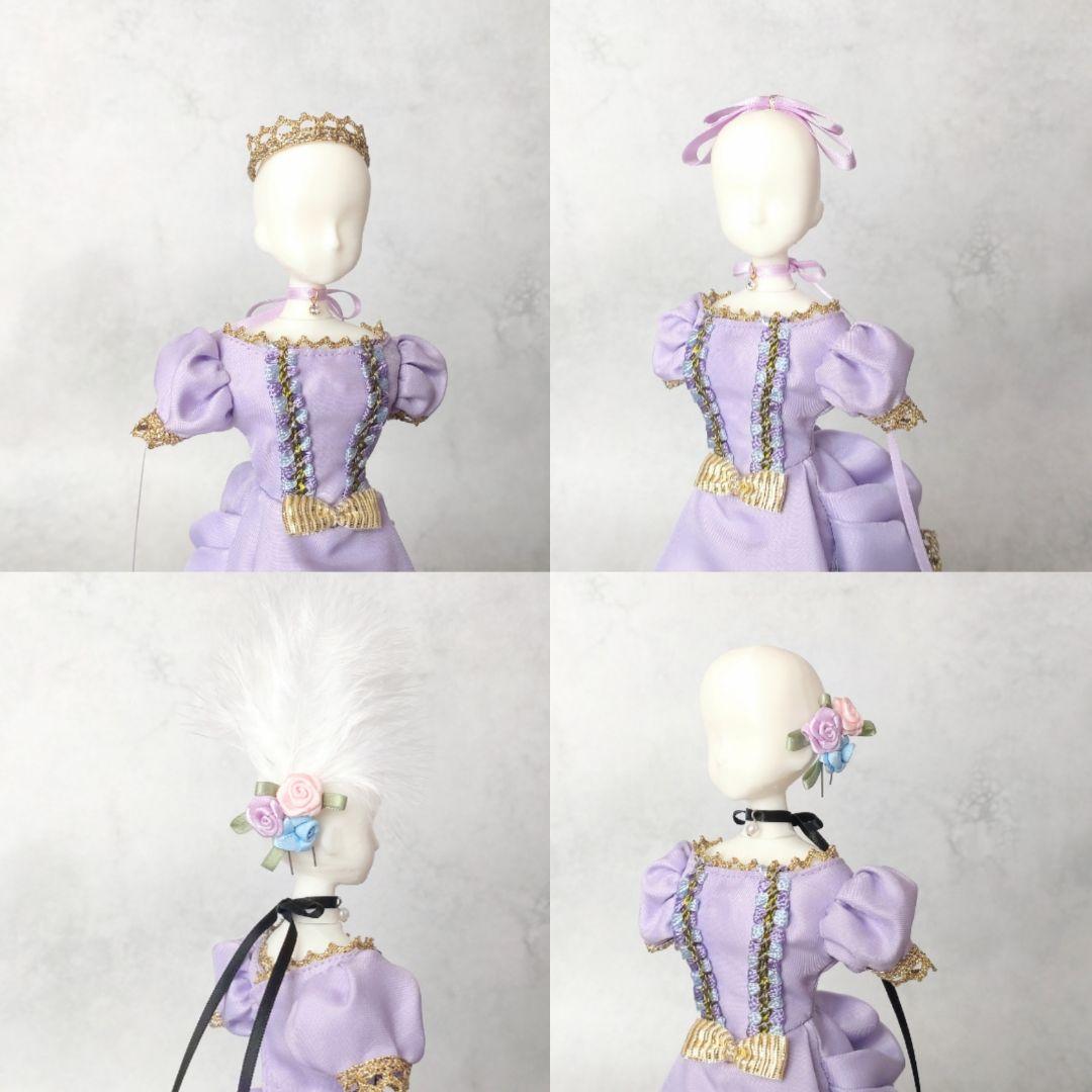 27cmドールドレス 薄紫×パピヨンレースの夜会服
