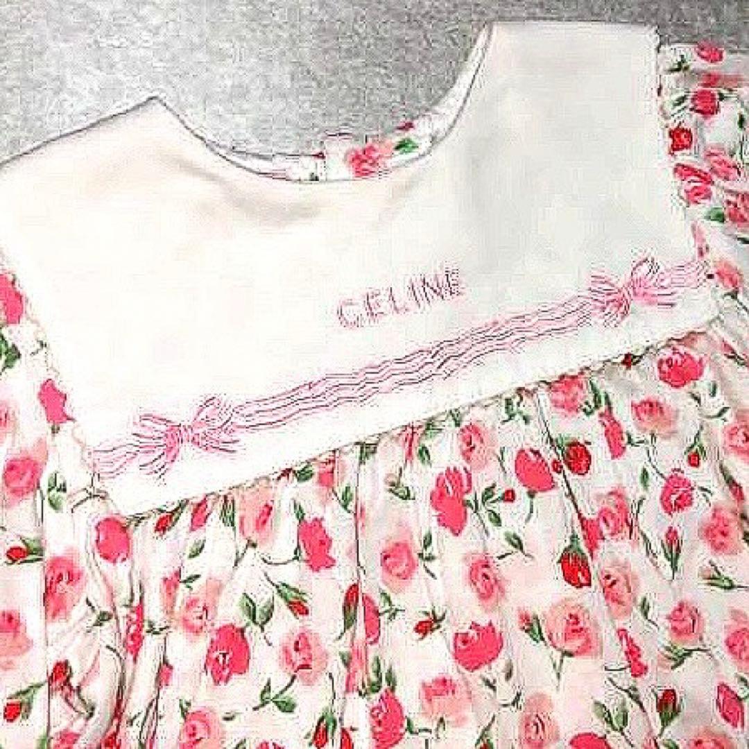希少 激かわ ✨【極美品】セリーヌ ワンピース オーバーパンツ 花柄 80 90