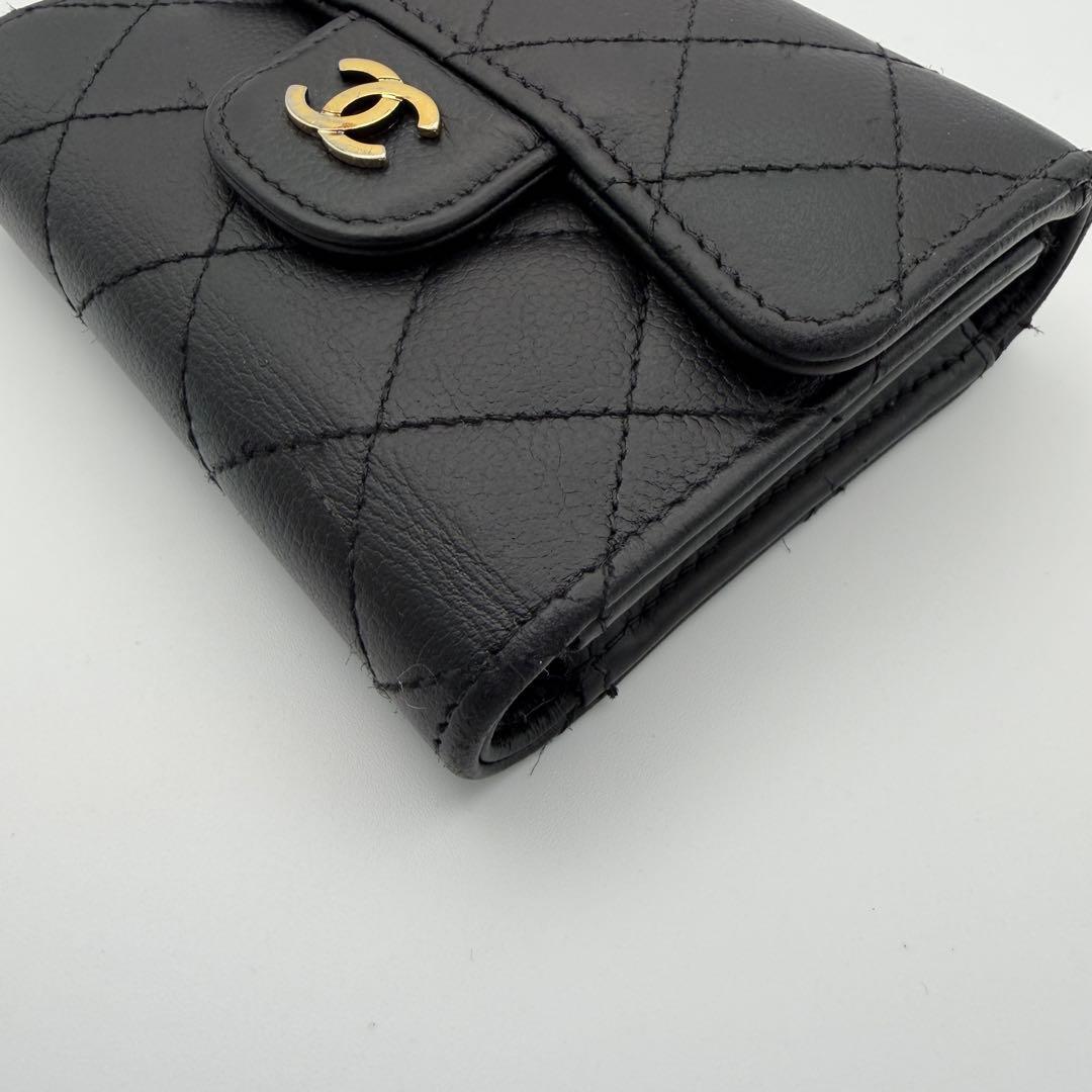 CHANEL シャネル 財布 キャビアスキン 三つ折り 美品