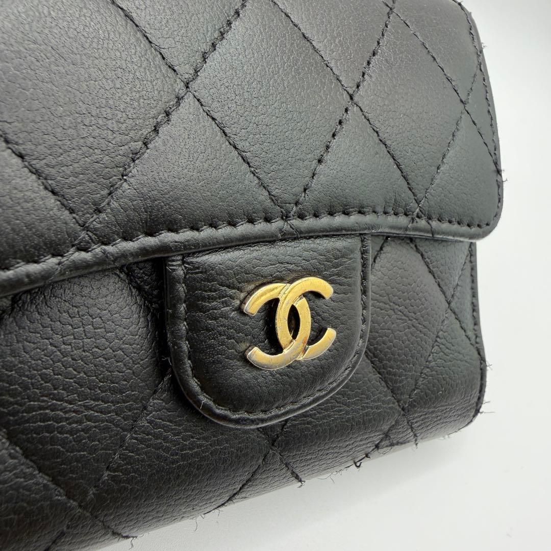 CHANEL シャネル 財布 キャビアスキン 三つ折り 美品