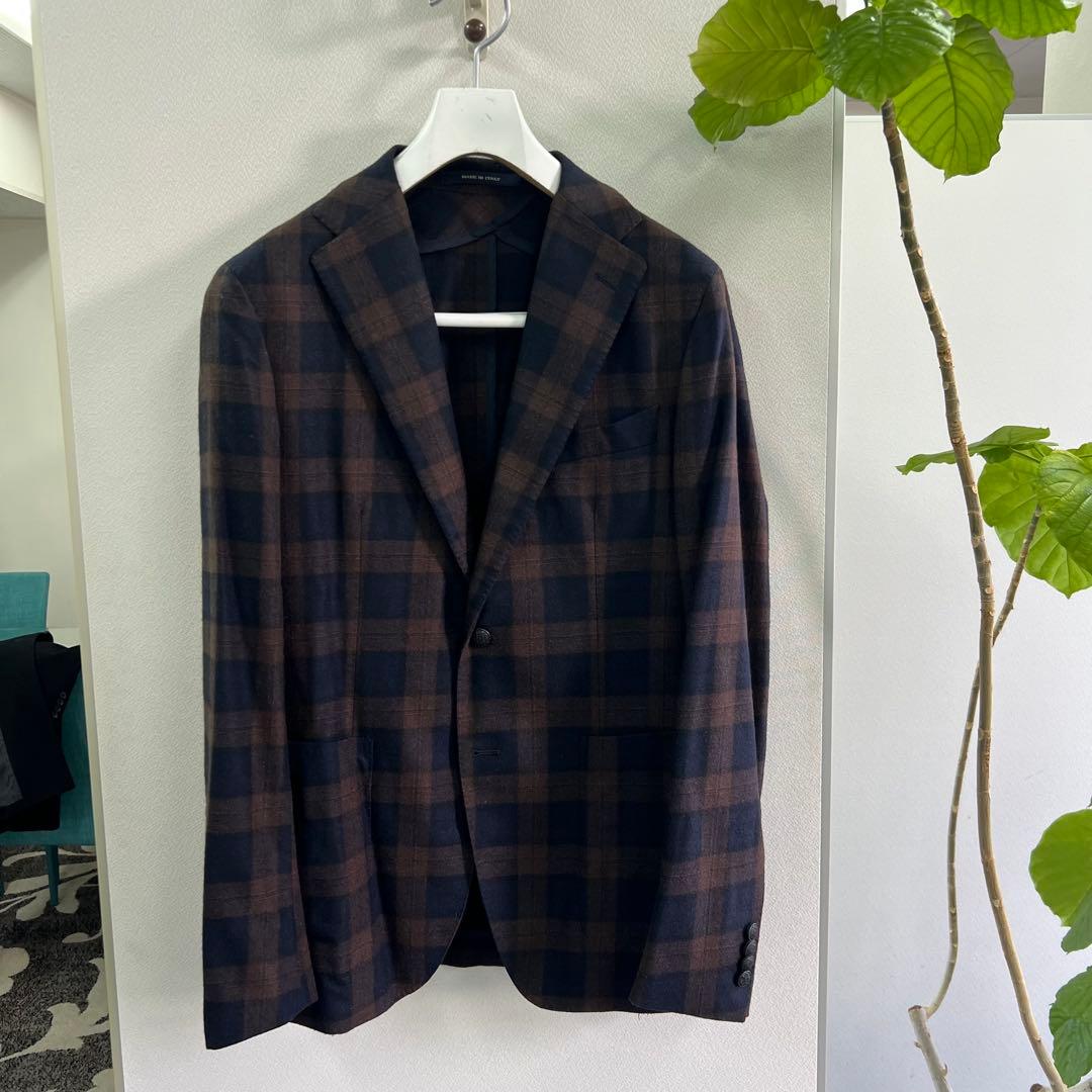 ◉美品　タリアトーレ　ブラウンネイビーチェックジャケット　48