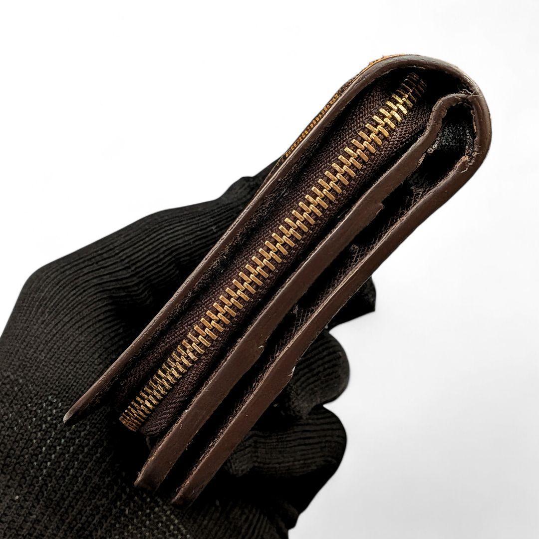 【美品】 ルイヴィトン コンパクトジップ ダミエ エベヌ 二つ折り財布