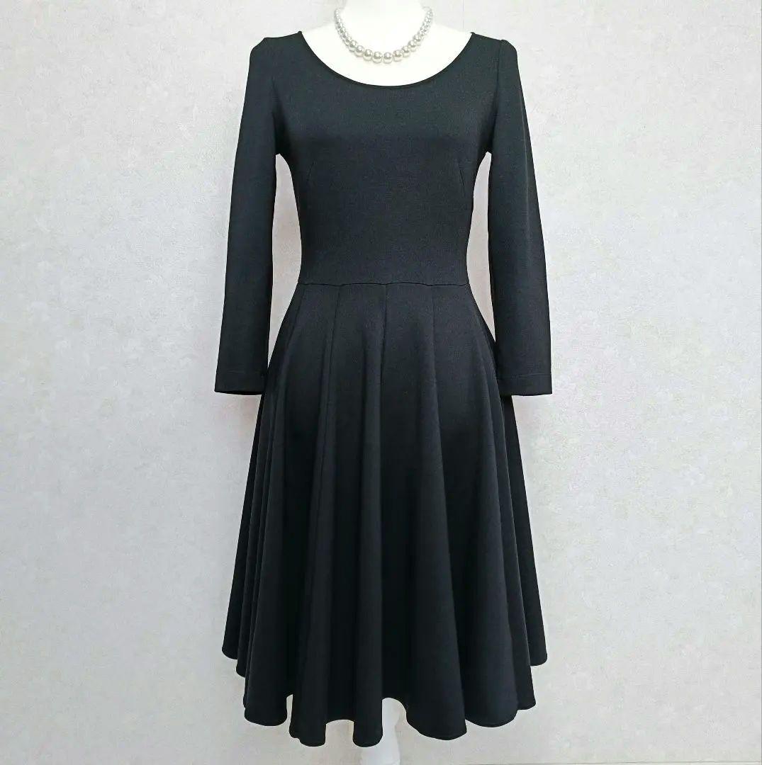 【美品】EPOCA ストレッチ ジャージー 長袖フレアワンピース ブラック 40