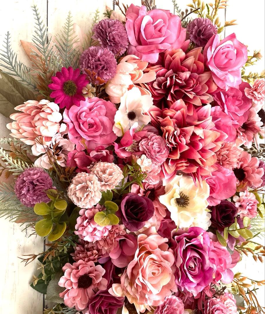 多色造花アレンジメント❣️大きなスワッグ風アレンジ❣️ひろりん❣️