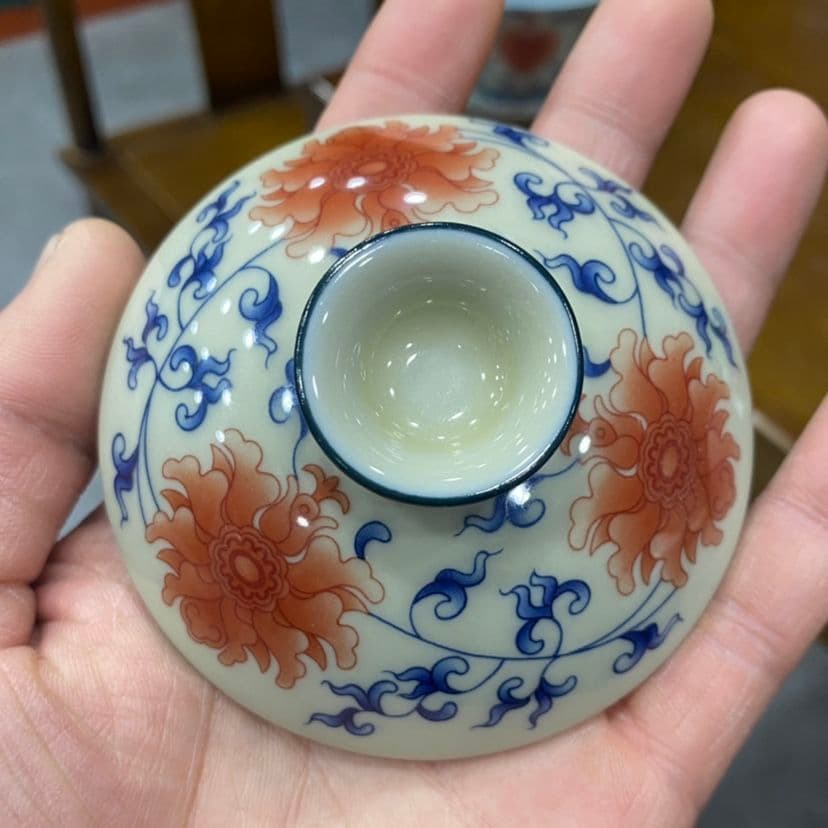 中国茶器 青花釉里紅三才蓋碗 景徳镇 蓋付き茶器 飲茶食器 煎茶具 未使用品