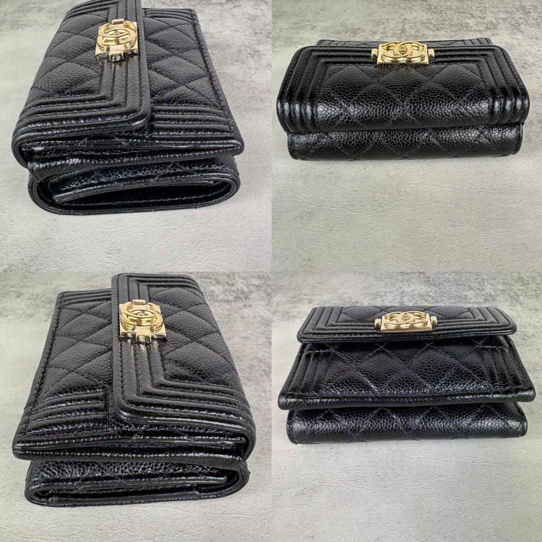 CHANEL ボーイシャネル　キャビアスキン　三つ折り　財布　ケース