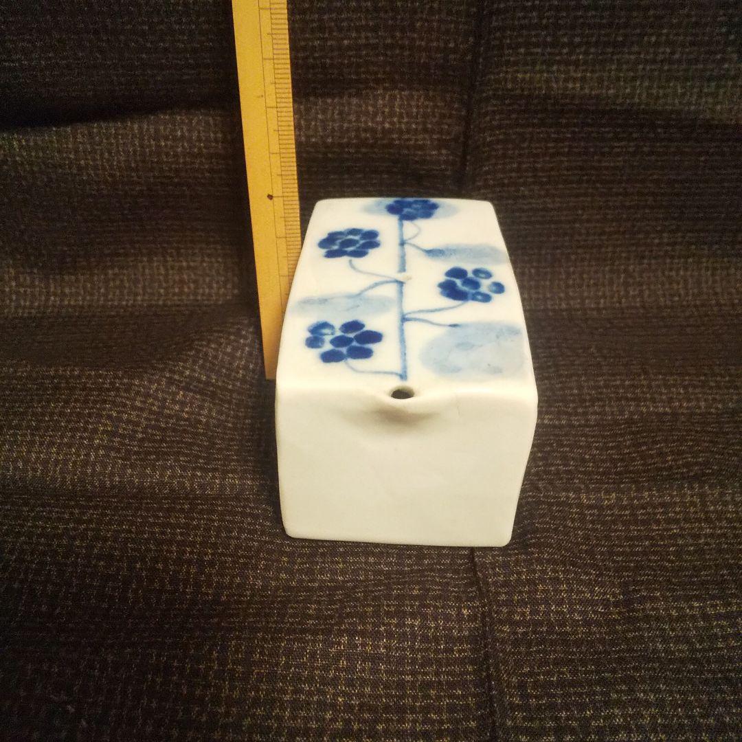 書道 水滴 作家物 染付 花紋 豆腐型