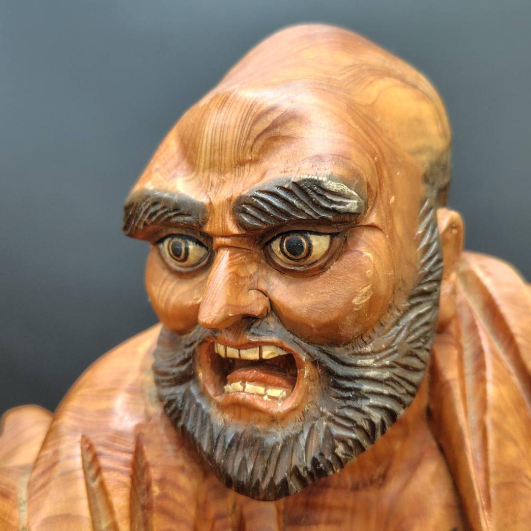 木彫 一刀彫 達磨祖師 興林作 座像26cm 共箱付 MH305