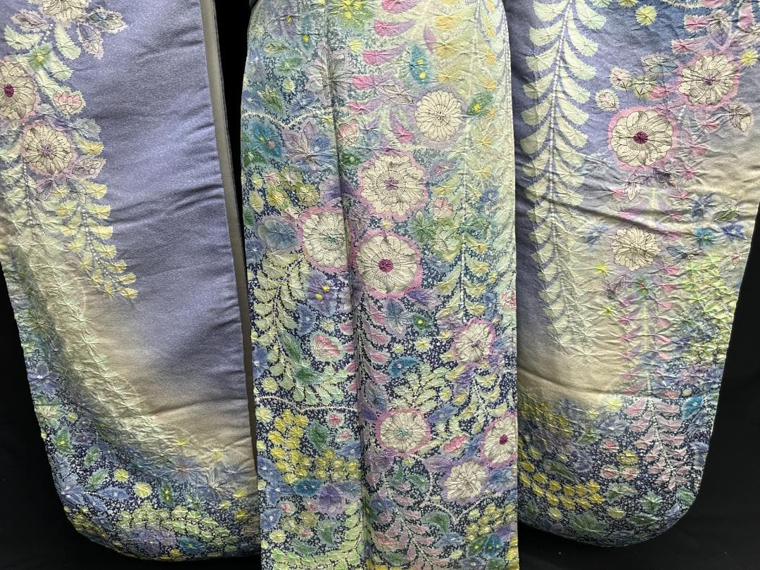 パープル系 辻が花 金通し振袖 辻が花六通柄袋帯フルセット