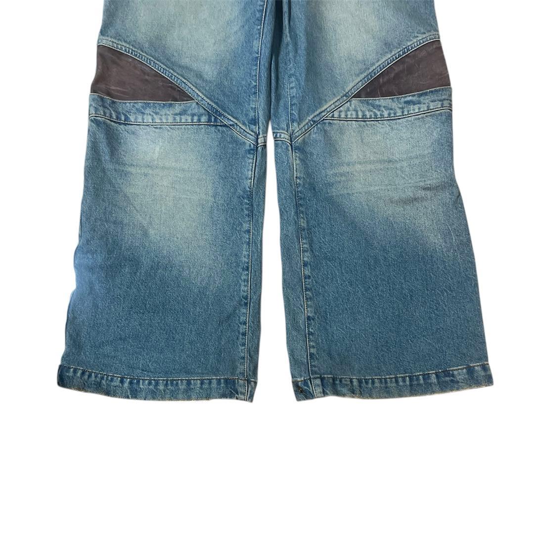 guess USA レザー切り替え　ワイドデニムパンツ