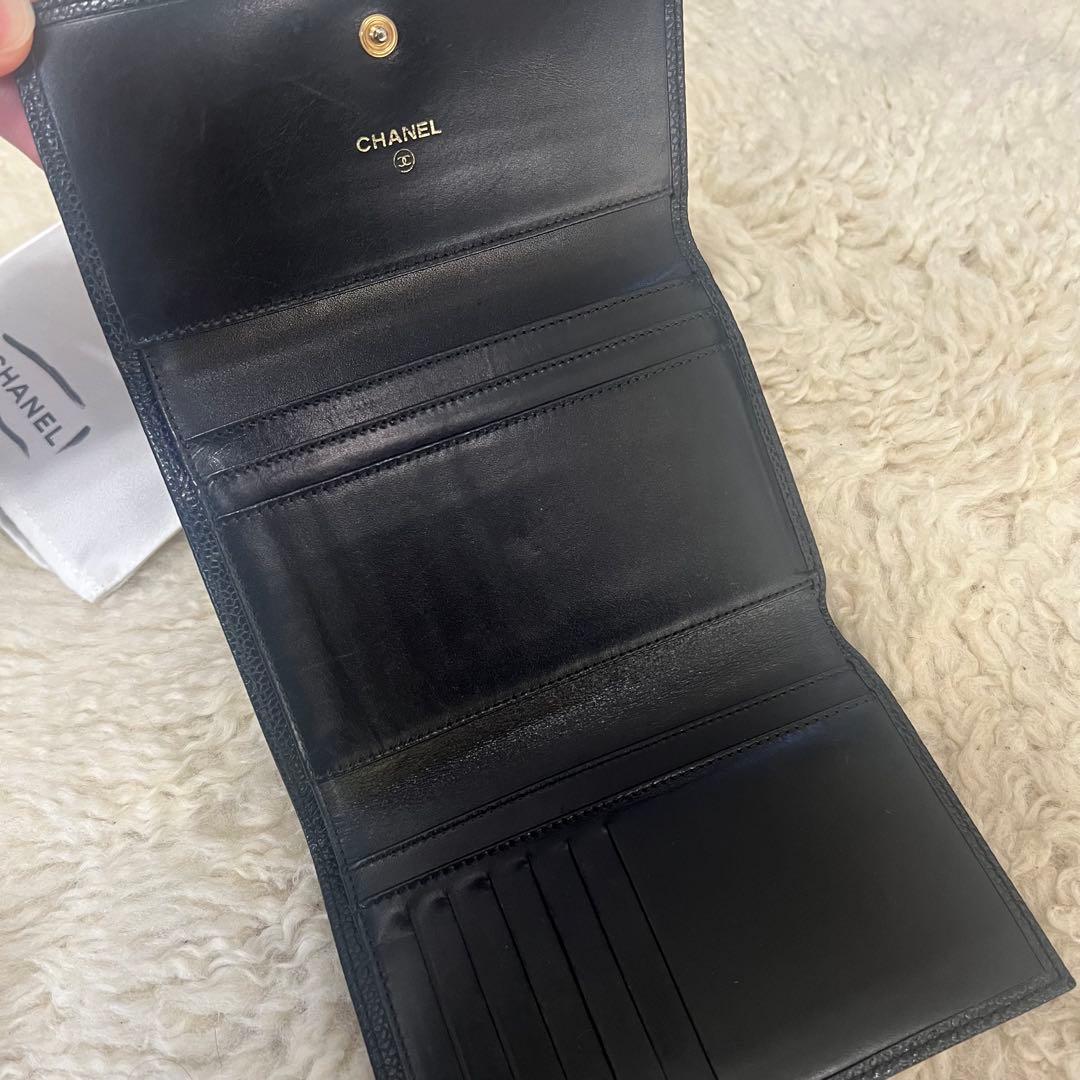 【美品】シャネル キャビア デカココマーク 三つ折り財布