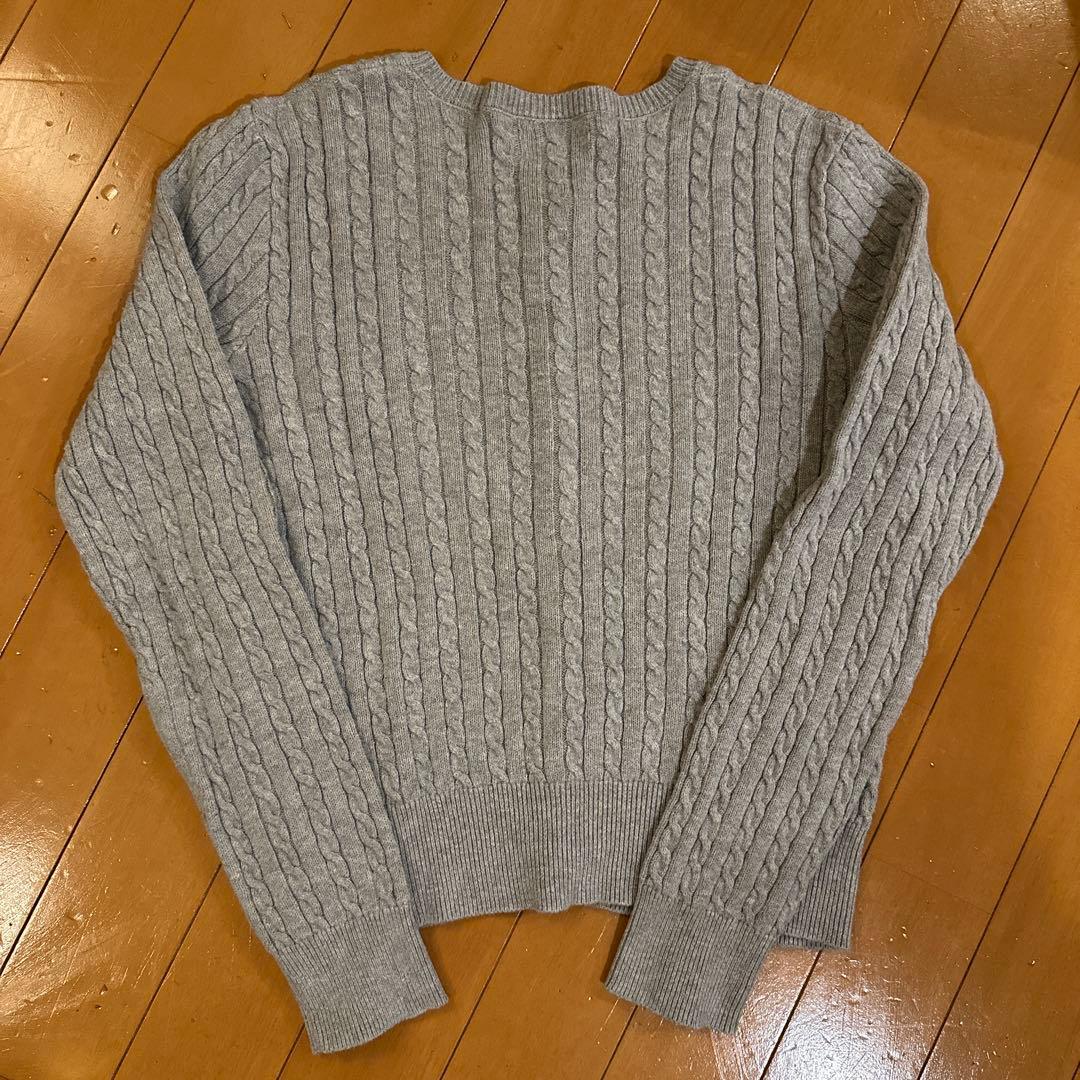 ラルフローレン　ケーブルニットカーディガン ホース刺繍　グレー