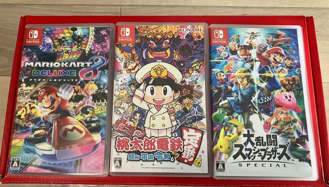 Nintendo Switch 本体 + ゲーム3本 + 赤いコントローラー
