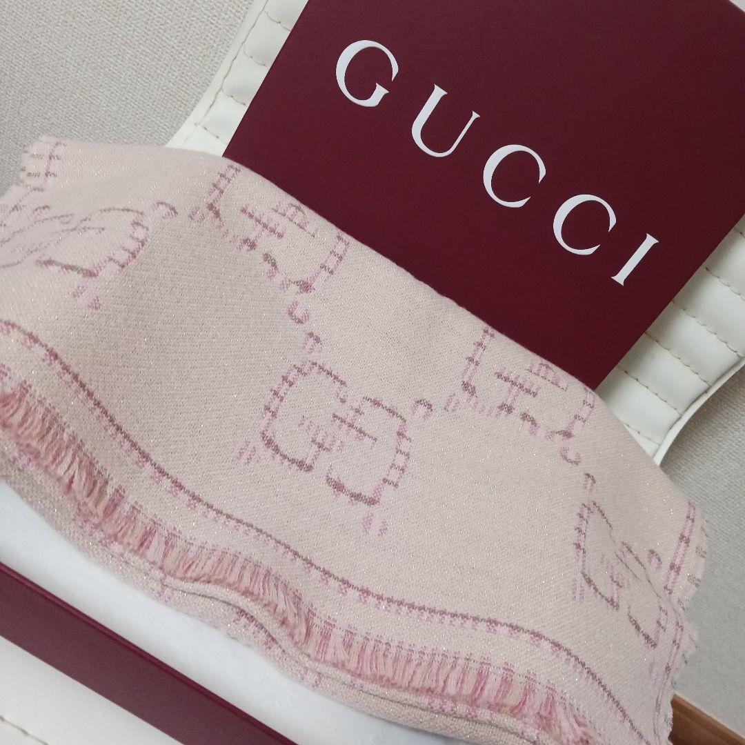 2941【新品未使用袋箱付】GUCCI高級ウールストール高級ジャガード桜ピンク